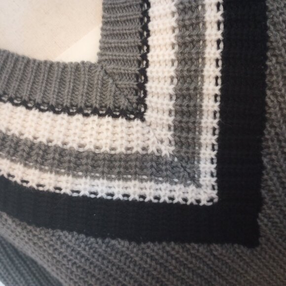 Gray Preppy Varsity Style Pullover Sweater sz 3 Oversized Rib Knit - Picture 3 of 11